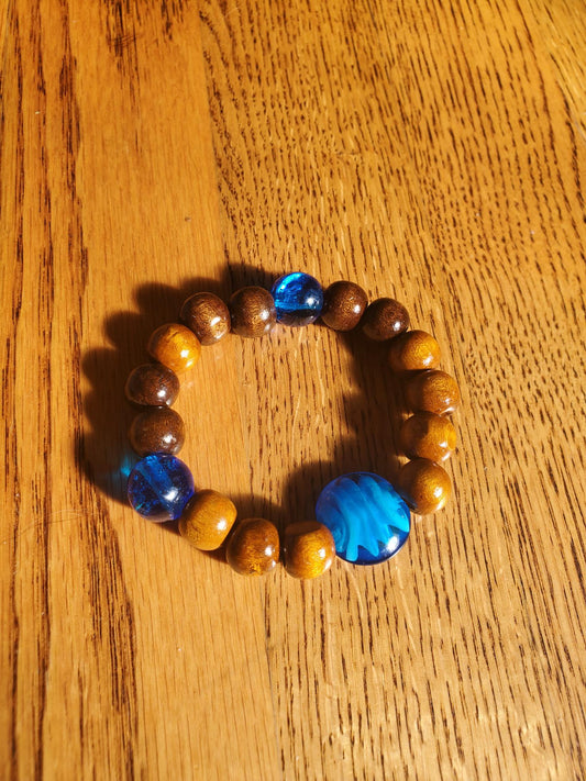 Handmade - Natural Beaded Bracelet with Wood and Colored Glass Beads - 3 OPTIONS