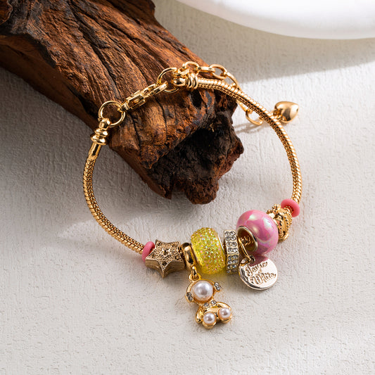 Stainless Steel Alloy 14K Gold Plated Charm Bracelet for Kids