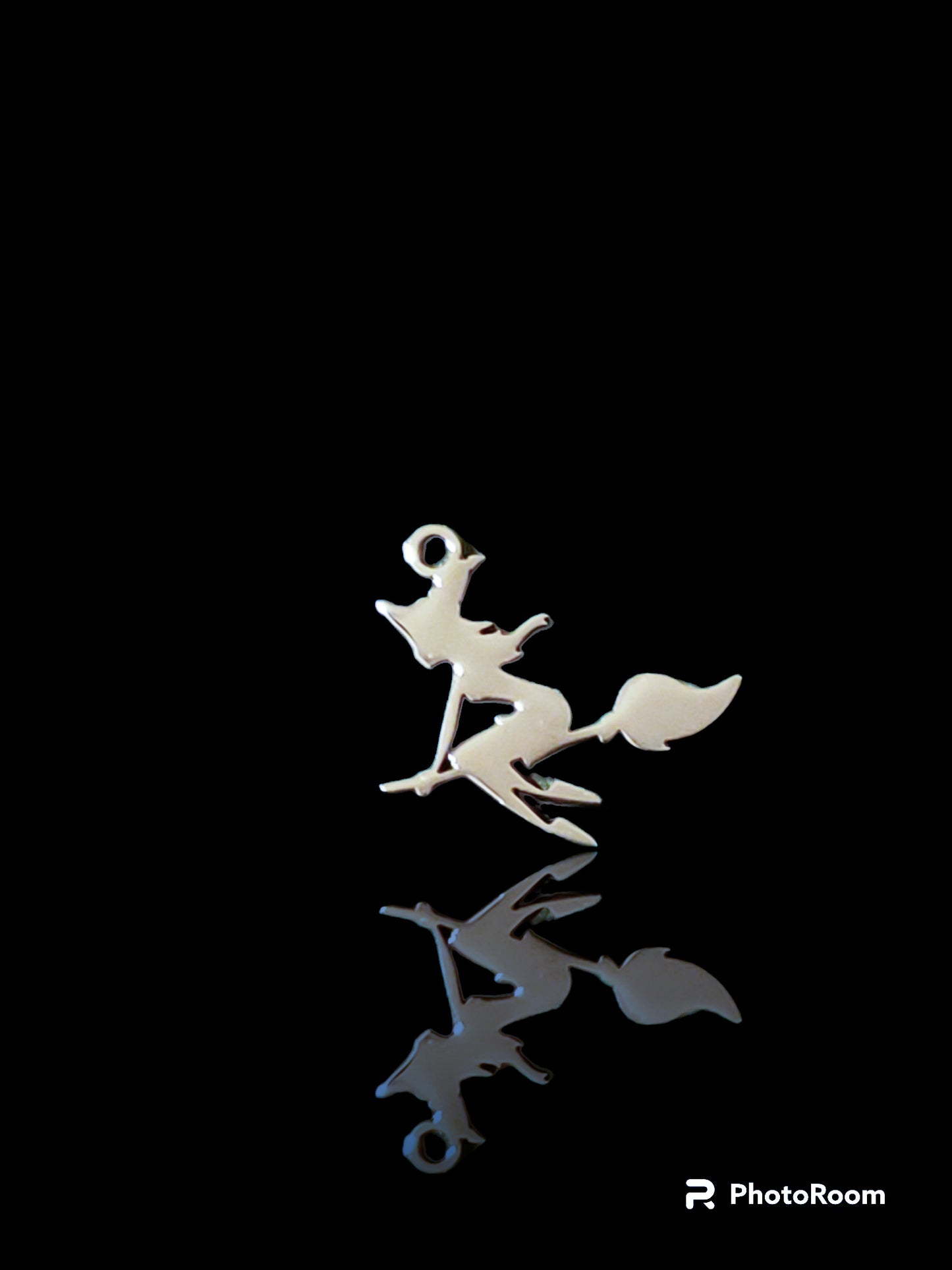 Silver tone flying witch charm (Small)