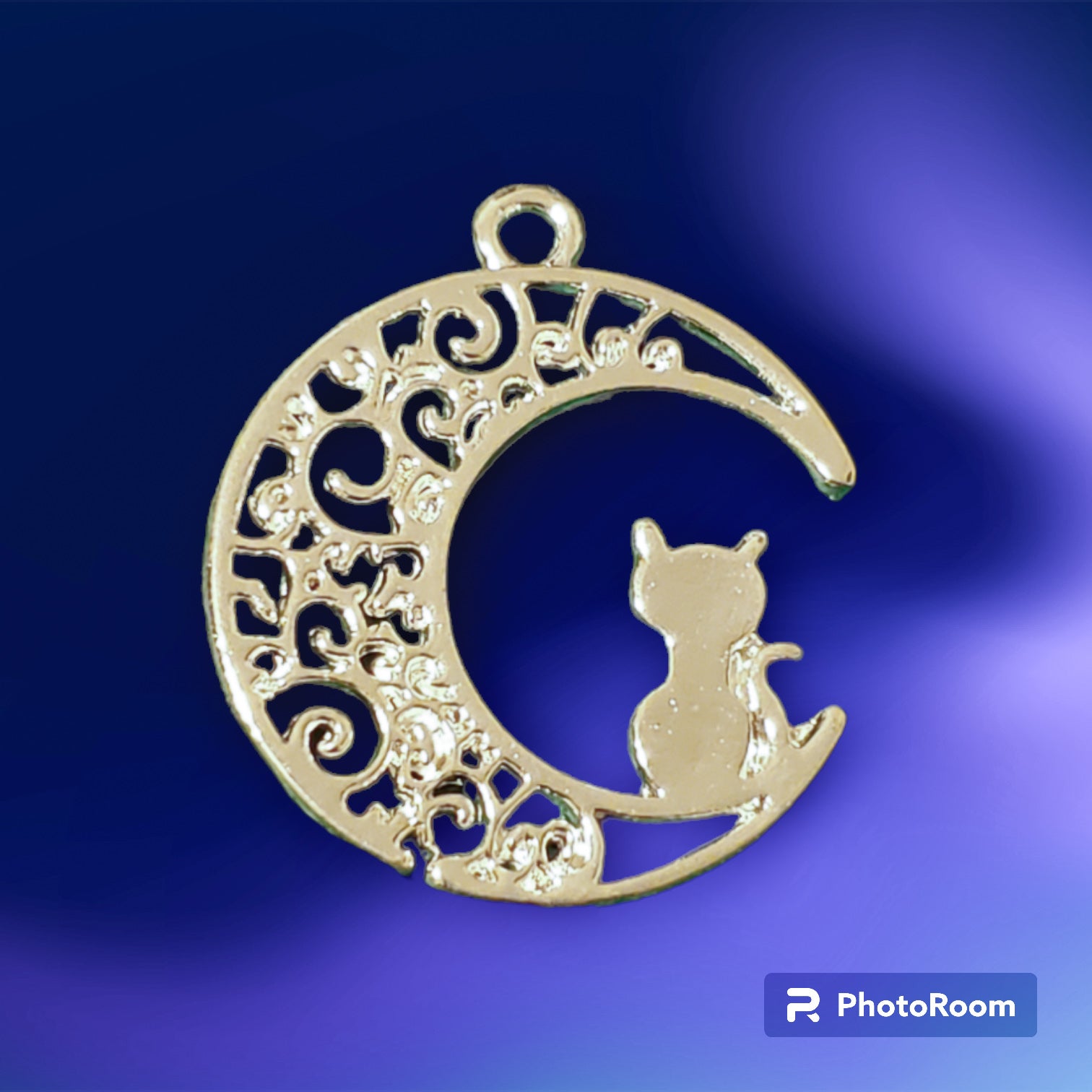 Half moon silver plated cat charm (Large)