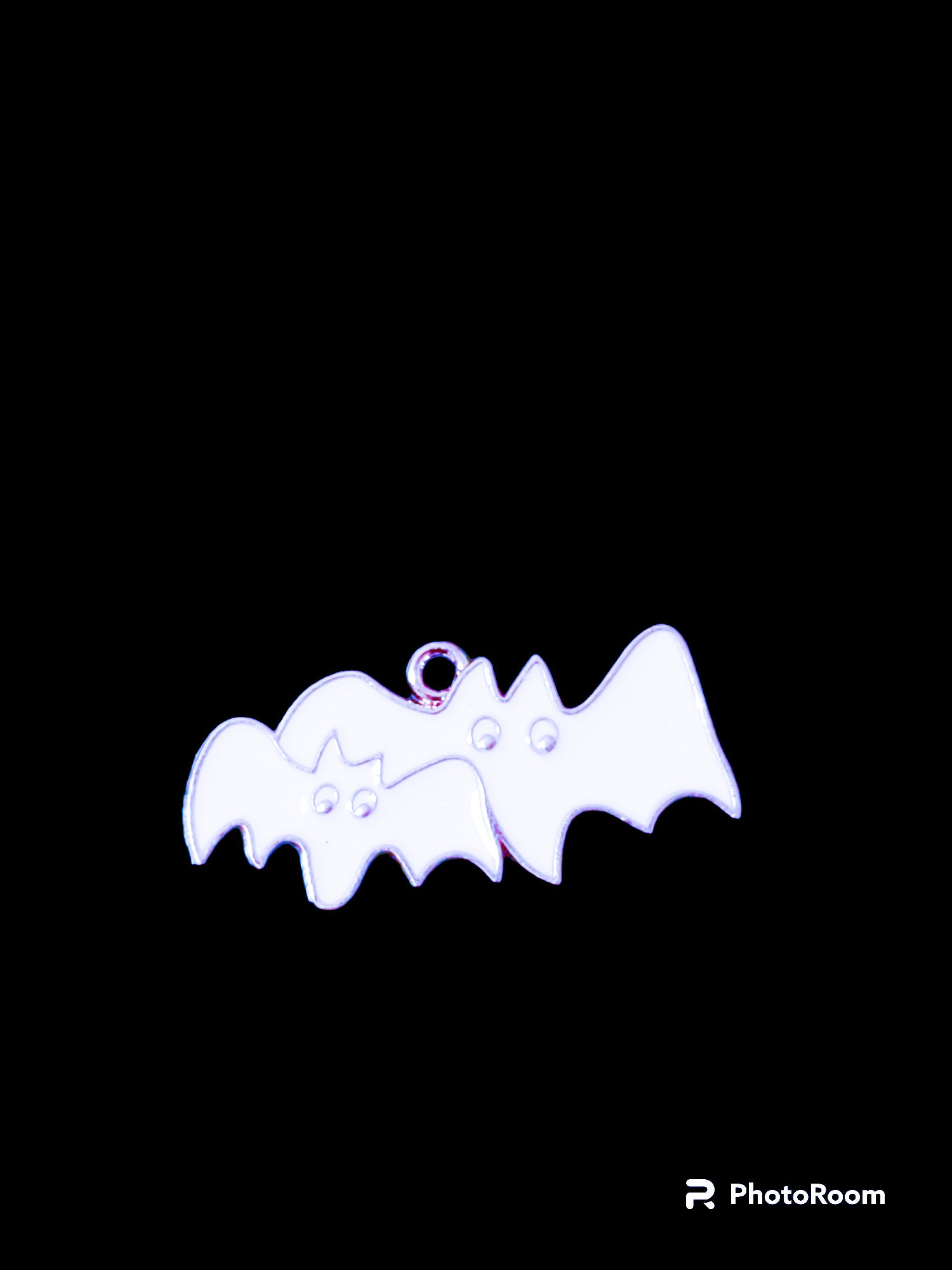 White enamel bat charm, silver tone (Medium)