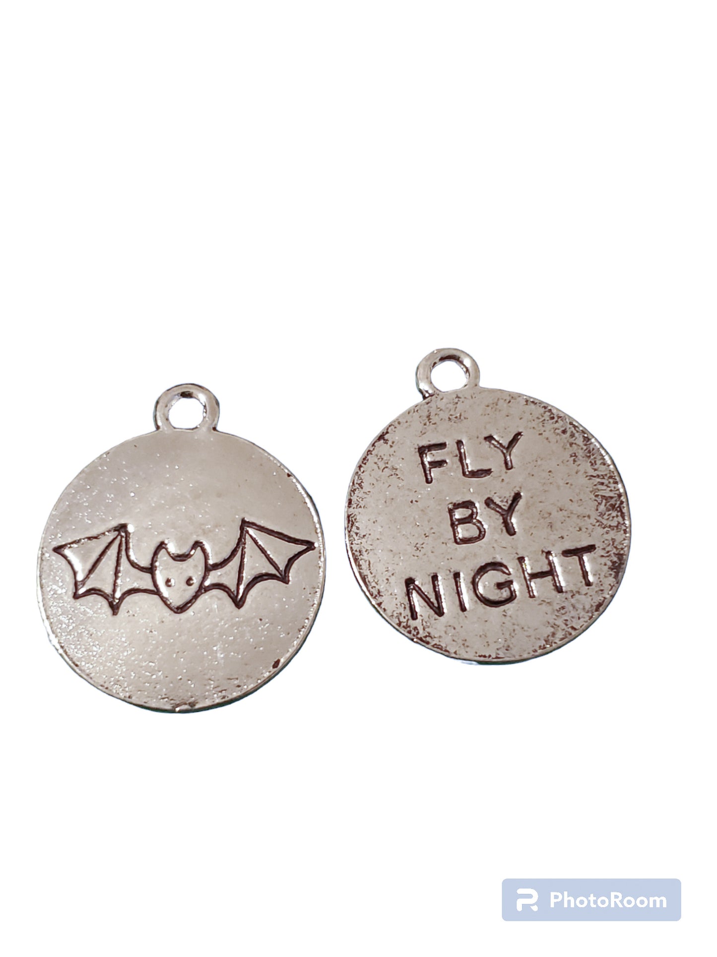 Antique silver "Fly By Night" bat charm, 2 sided (Medium)