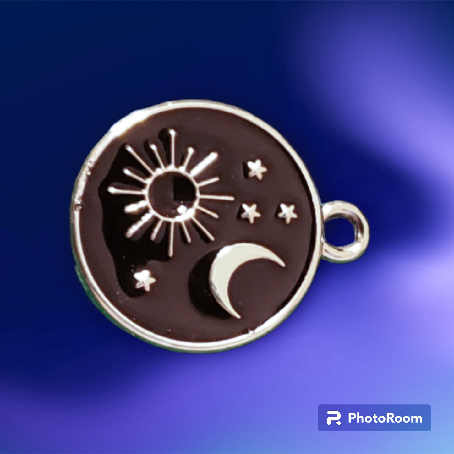 Sun & Moon round charm, black enamel (Medium)